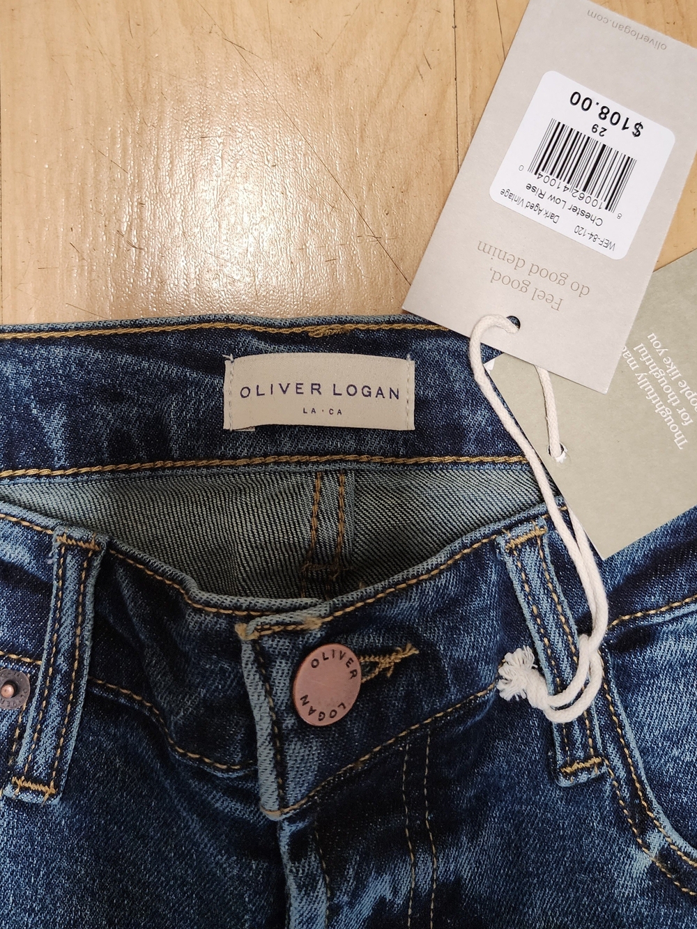 Oliver Logan Low Rise Chester Button Fly Jeans in Dark Aged Vintage Blue - Picture 7 of 10